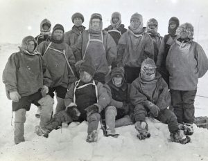 Image of polar explorers with caption "Seek the Frontier"